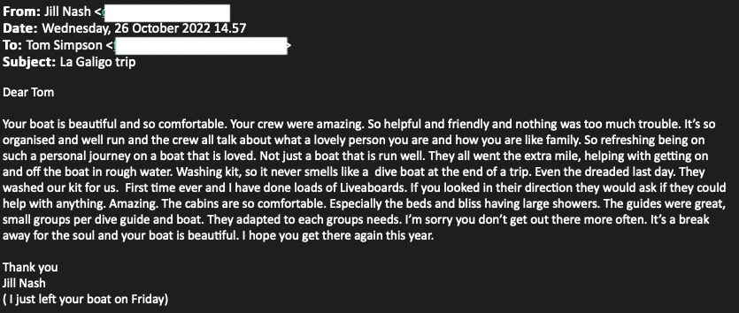 guest reviews - Jill Nash review given from email