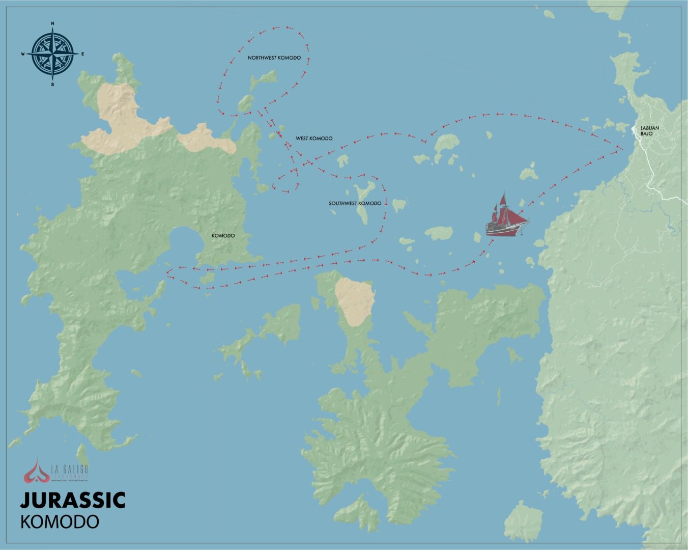 La Galigo route map jurassic komodo