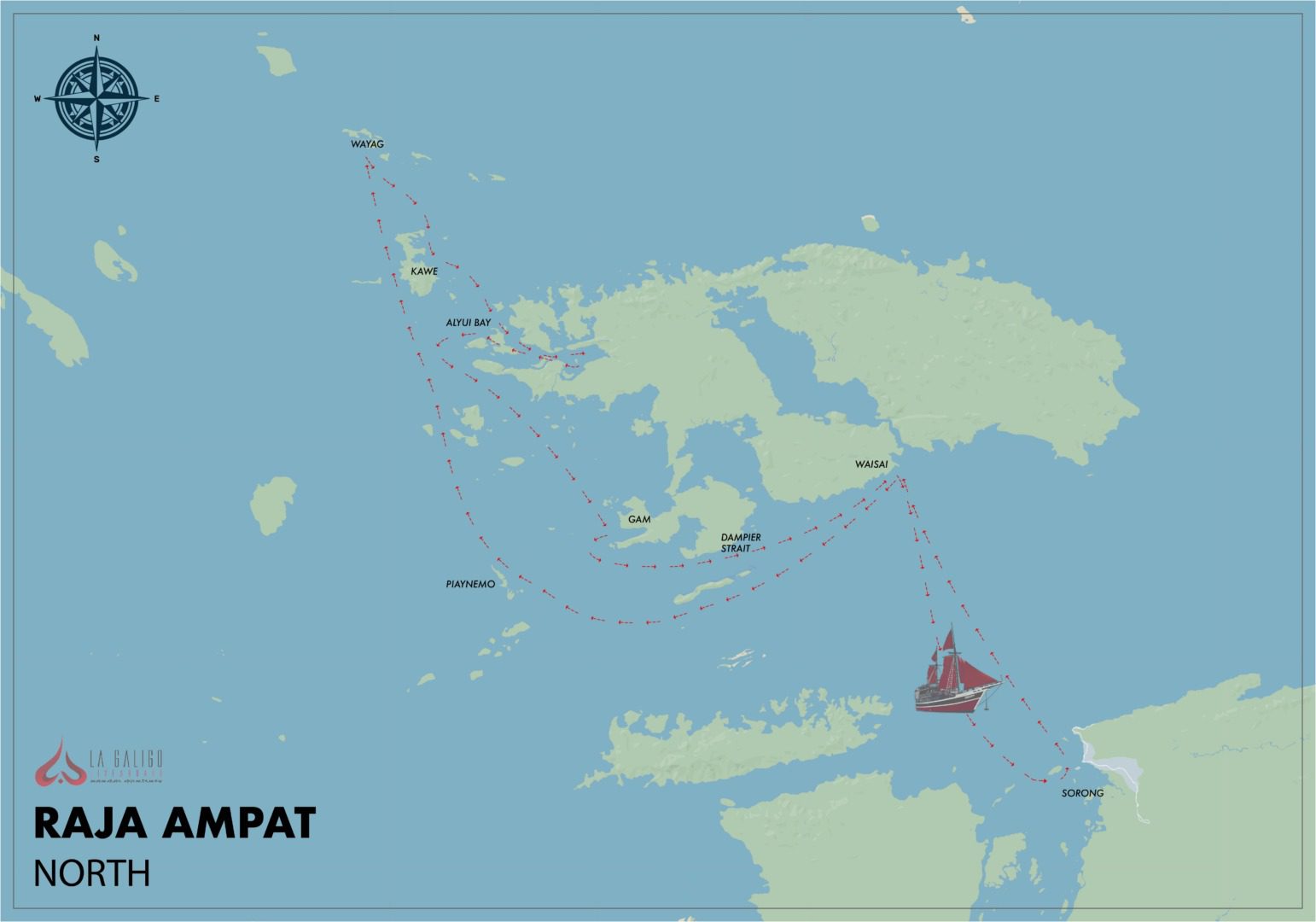 La Galigo route map raja ampat north