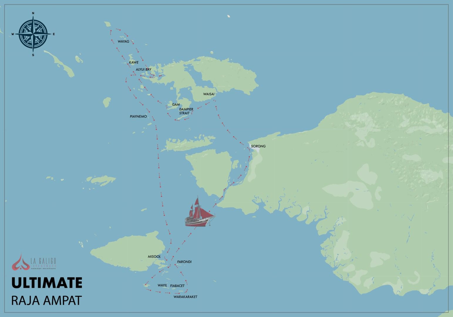 La Galigo route map ultimate raja ampat