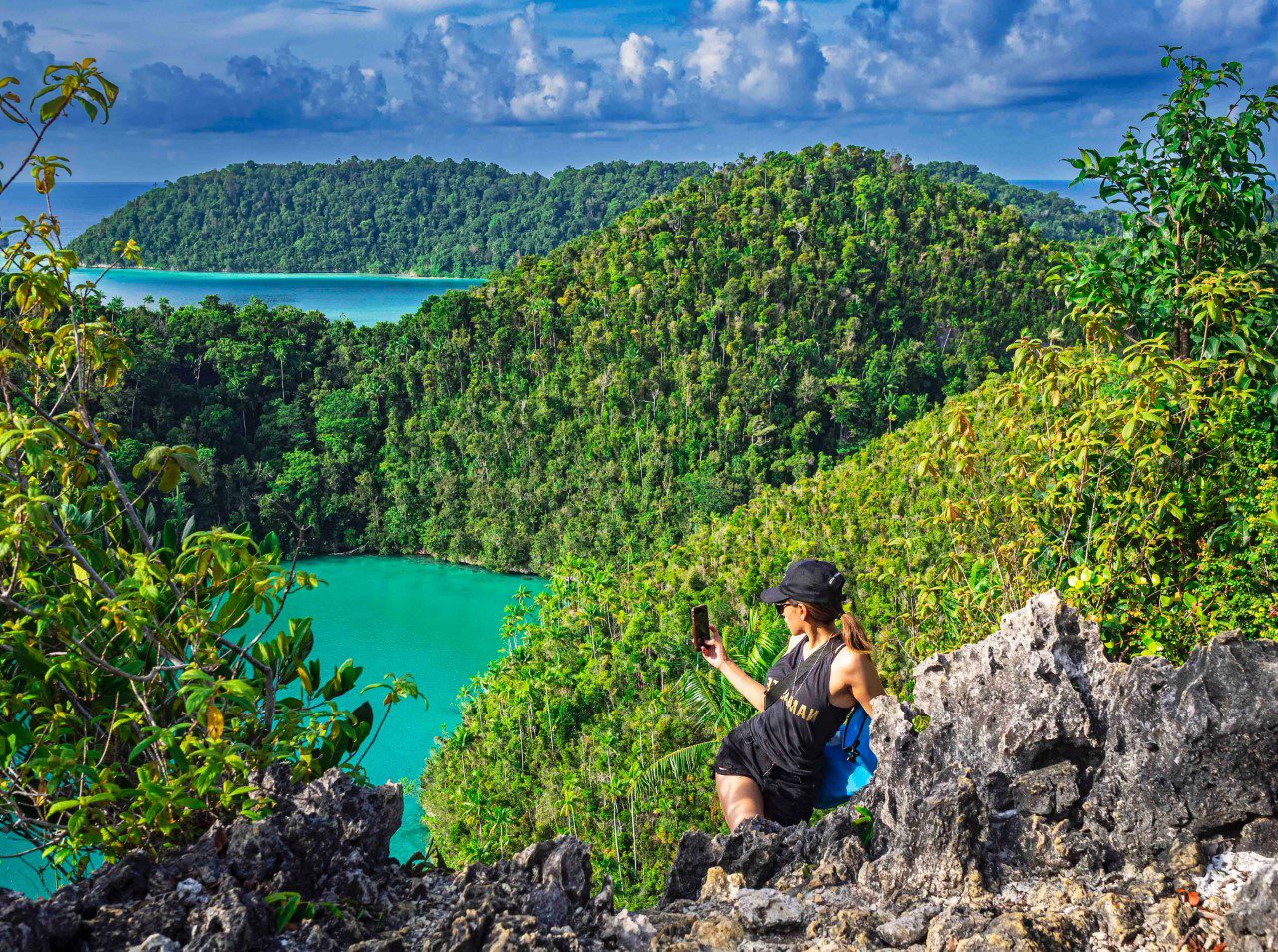 hiking to beautiful view raja ampat