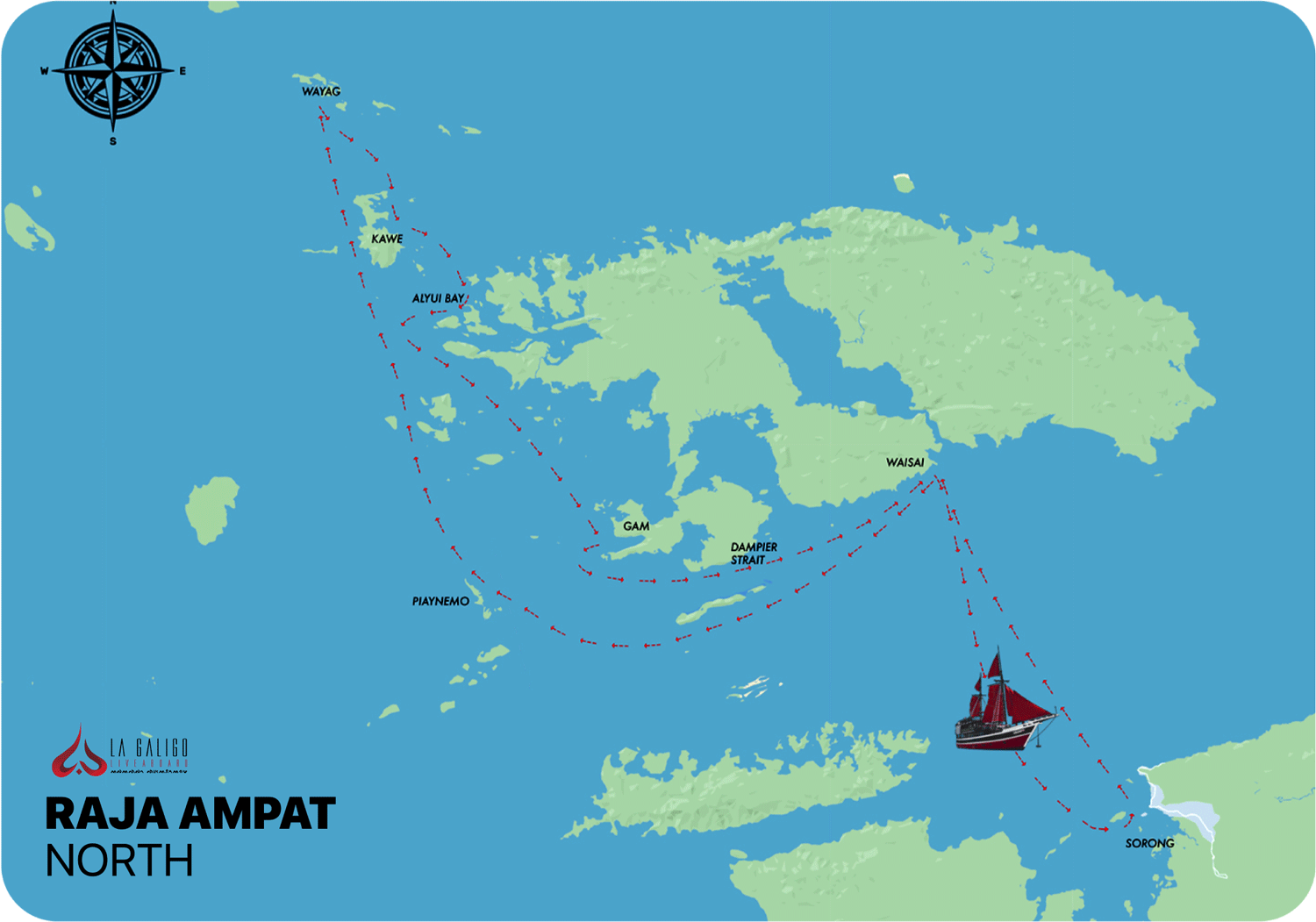 Map Ultimate Raja Ampat Diving Trip 8 Days - 7 Nights Itinerary - La Galigo Liveaboard