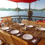 sun deck area of the liveaboard to Raja Ampat where guests can have their dinner and lunch