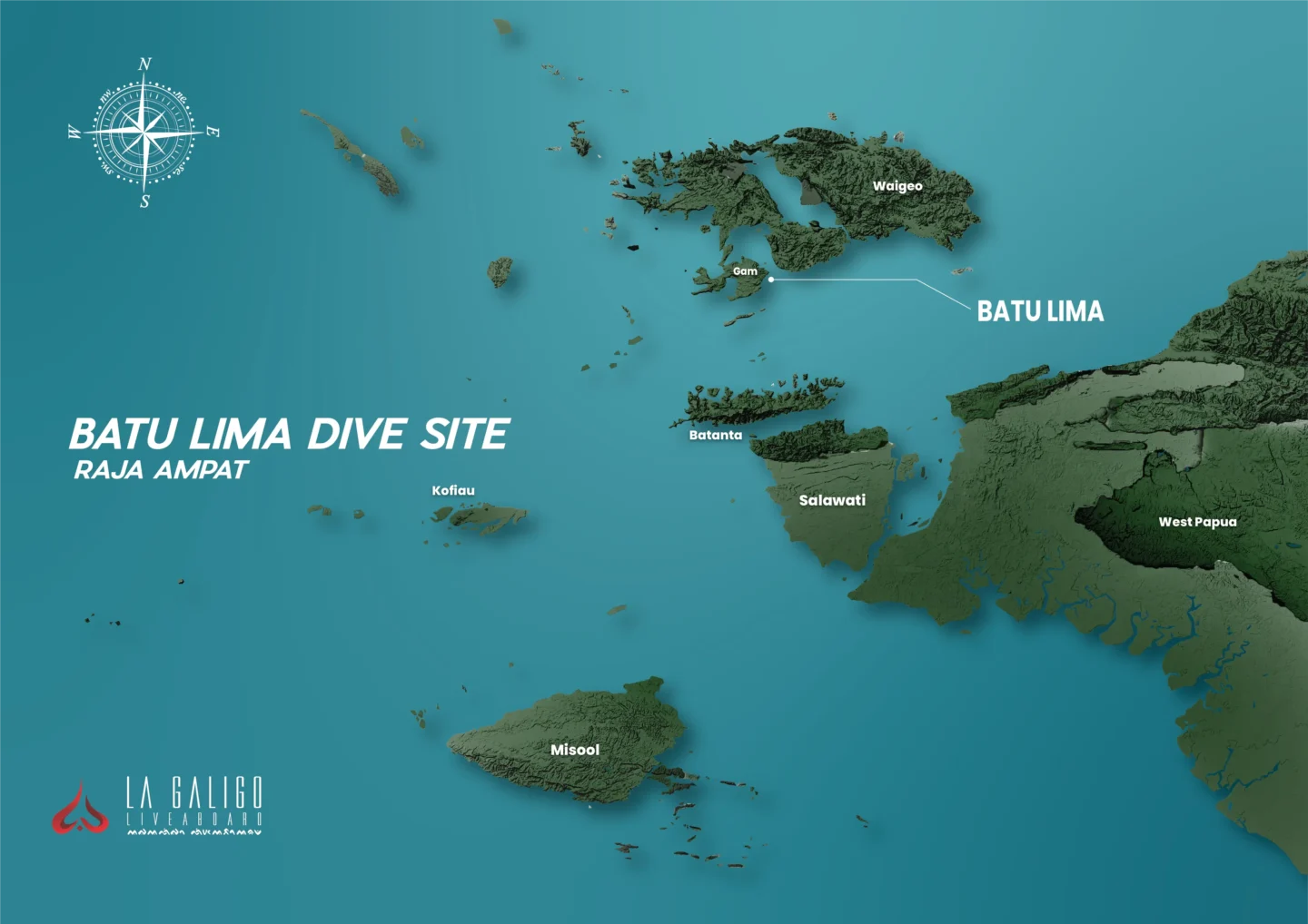 Batu Lima dive site location in Raja Ampat