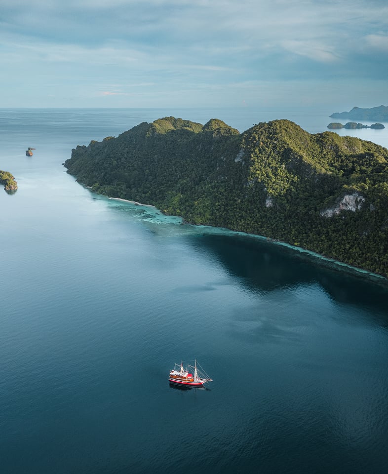 Panoramic shot of a serene ocean landscape in Indonesia