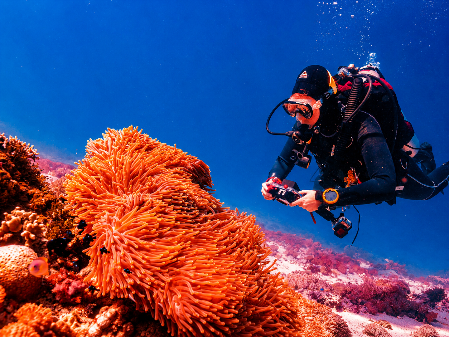 action camera white balance issues, Blue underwater action camera footage